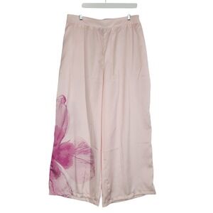 Eloquii Wide Leg Pull on Pant Size 18 Pink Satin Floral High Rise
